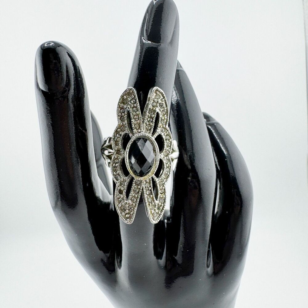 Vintage Rhinestone Ring Gatsby Regency Retro Large Chunky Statement Glam Size 6